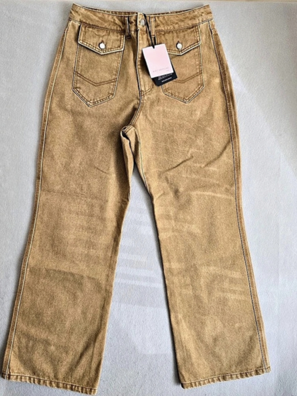 Avec Les Filles Flare Leg Patch Pocket Jeans Brown Waist 29 Boho Western
